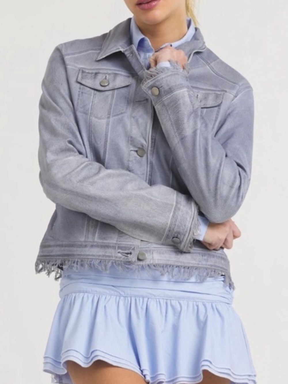 JKT NYC Light Gray Genuine Leather Jacket Size L